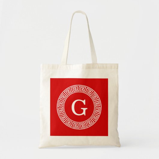 Rood Wit Grieks Zeer belangrijk Rand Lijst Initiaa Tote Bag (Voorkant)