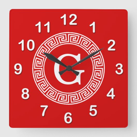 Rood Wit Grieks Zeer belangrijk Rand Lijst Initiaa Vierkante Klok (Voorkant)