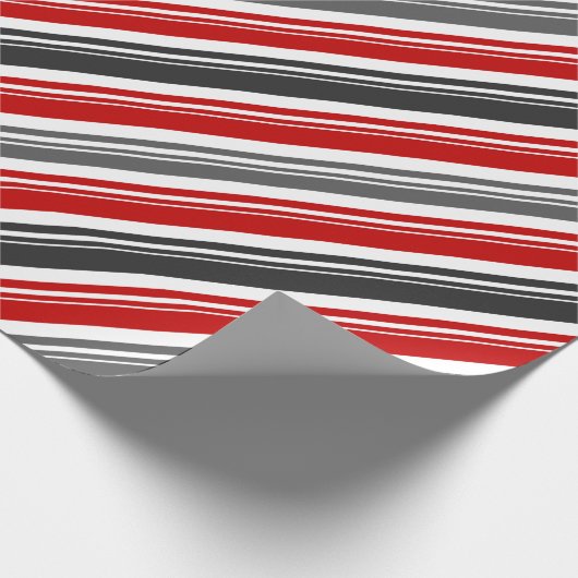 Rood Wit Grijs Candy Cane Stripe Vakantie Cadeaupapier (Hoek)