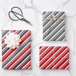 Rood Wit Grijs Candy Cane Stripe Vakantie Inpakpapier Vel