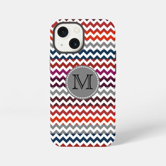 Rood Wit Grijs Chevron Zigzag Monogram iPhone Hoesje (Achterkant)