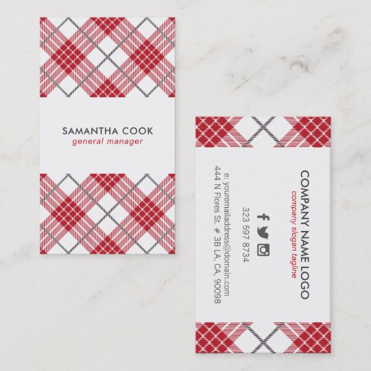 Rood wit & grijs geruite patroon visitekaartje (Voorkant / Achterkant)