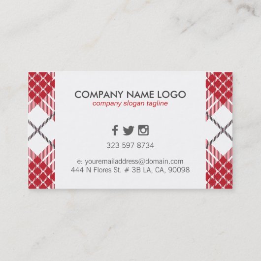 Rood wit & grijs geruite patroon visitekaartje (Achterkant)