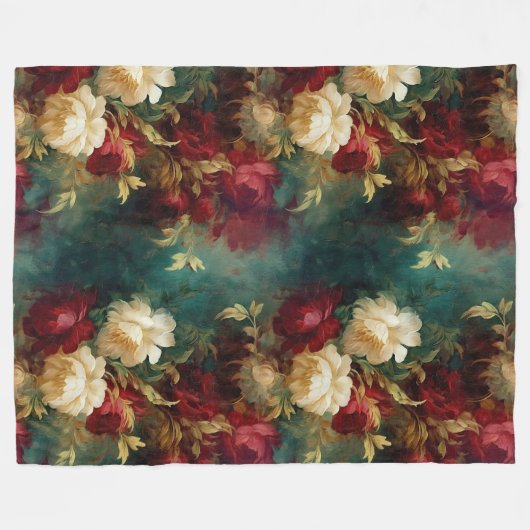 Rood Wit Groen Bloemen Fleece Deken (Voorkant (Horizontaal))
