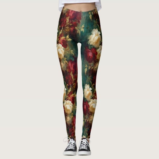 Rood Wit Groen Bloemen Leggings (Voorkant)