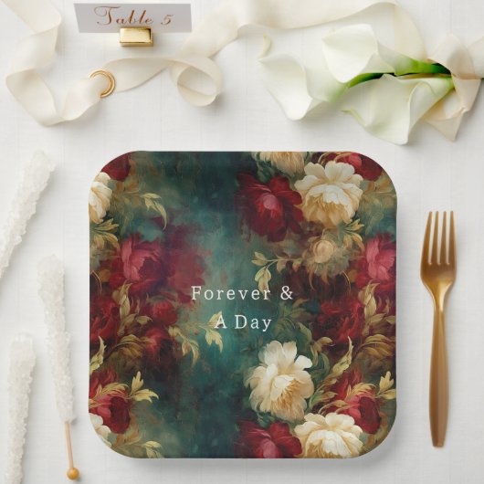 Rood Wit Groen Bloemen Papieren Bordje (Huwelijk)