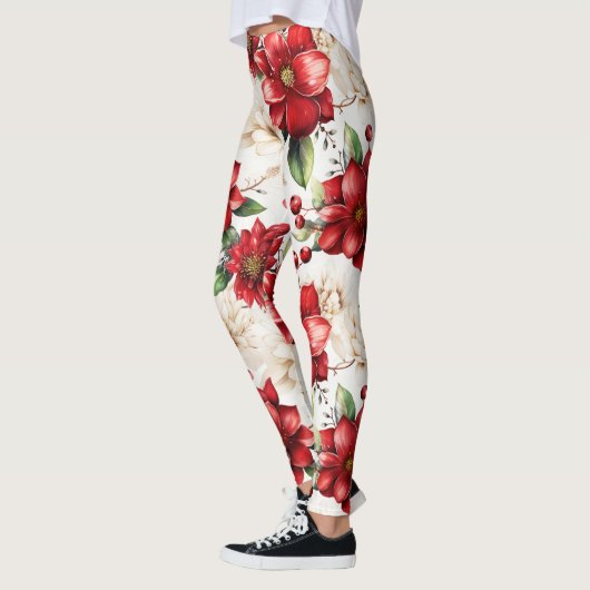 Rood Wit Groen Bloemen Patronen Elegant Groot Chiq Leggings (Links)