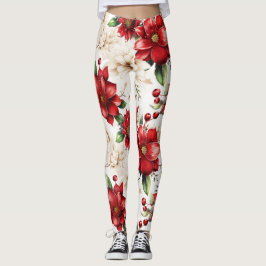 Rood Wit Groen Bloemen Patronen Elegant Groot Chiq Leggings
