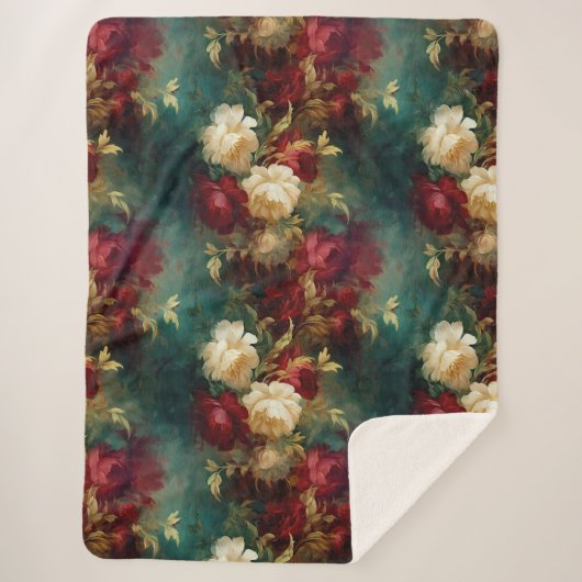 Rood Wit Groen Bloemen Sherpa Deken (Voorkant)