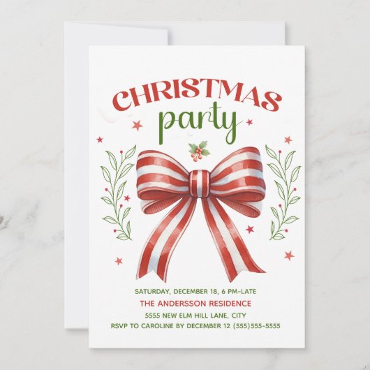 Rood Wit Groen Coquette Bow Kerstfeest Kaart (Voorkant)