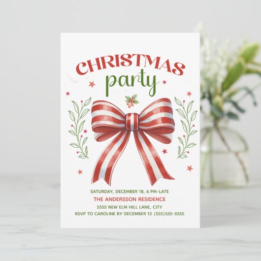 Rood Wit Groen Coquette Bow Kerstfeest Kaart (Staand voorkant)