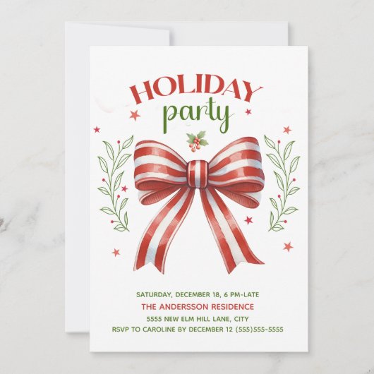 Rood Wit Groen Coquette Bow Vakantie Party Kaart (Voorkant)
