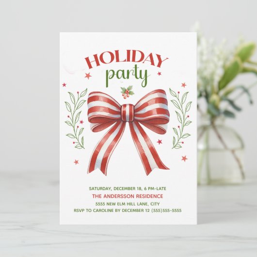 Rood Wit Groen Coquette Bow Vakantie Party Kaart (Staand voorkant)