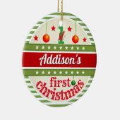 Rood wit groen / Eerste Kerstmis van je baby Keramisch Ornament (Rechts)
