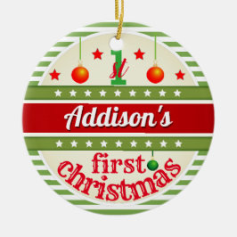 Rood wit groen / Eerste Kerstmis van je baby Keramisch Ornament