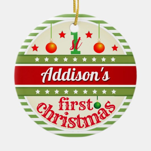 Rood wit groen / Eerste Kerstmis van je baby Keramisch Ornament (Voorkant)