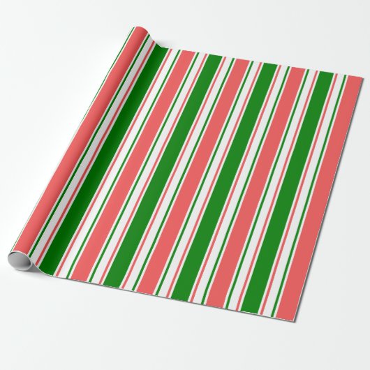 Rood, wit, groen gekleurde kerstlijntjes cadeaupapier (Uitgerold)