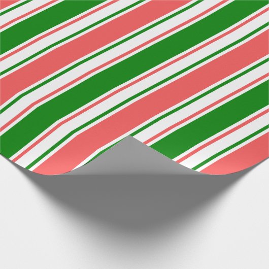 Rood, wit, groen gekleurde kerstlijntjes cadeaupapier (Hoek)