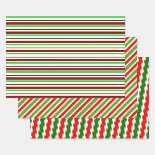 Rood, wit, groen gekleurde kerststijllijnen inpakpapier vel (Set)