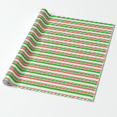 Rood, wit, groen gekleurde kerststijlstrepen cadeaupapier (Uitgerold)