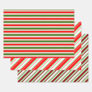 Rood, wit, groen gekleurde kerststijlstrepen inpakpapier vel