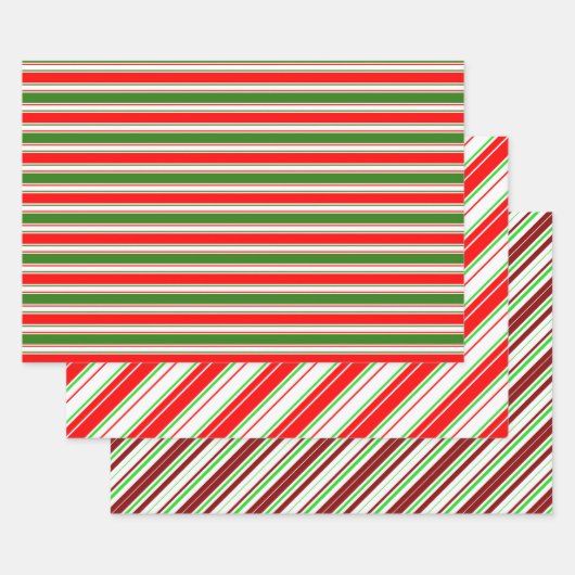 Rood, wit, groen gekleurde kerststijlstrepen inpakpapier vel (Set)
