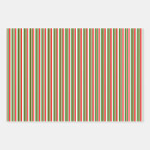 Rood, wit, groen gekleurde kerststijlstrepen inpakpapier vel (Voorkant)