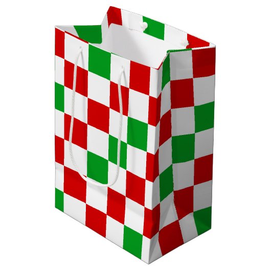 Rood Wit Groen Geruit Patroonontwerp  Medium Cadeauzakje (Voorkant Gekanteld)