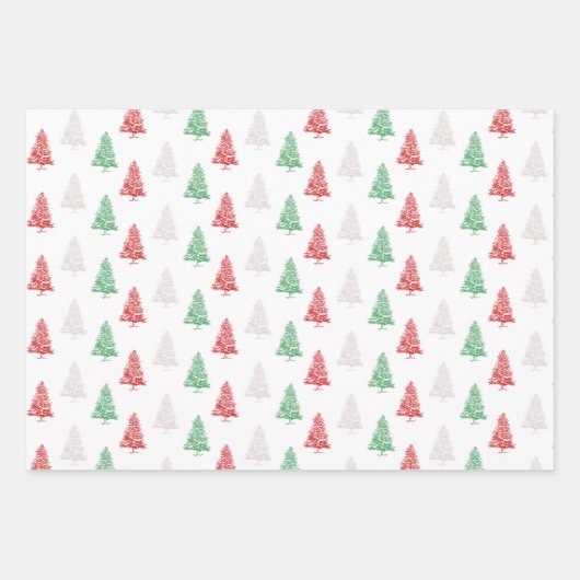 Rood wit groen gestempeld kleine kerstbomen inpakpapier vel (Voorkant)