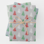 Rood Wit Groen Gestempelde Snowy Kerstbomen Inpakpapier Vel (In situ)