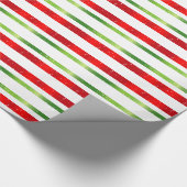 Rood wit & groen gestreepte kerst cadeaupapier (Hoek)