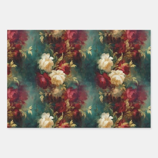 Rood Wit Groen Goud Bloem Inpakpapier Vel (Voorkant 2)