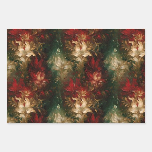 Rood Wit Groen Goud Bloem Inpakpapier Vel (Voorkant)