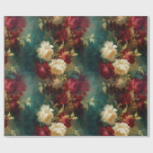 Rood Wit Groen Gouden Bloemen Cadeaupapier (Vlak)