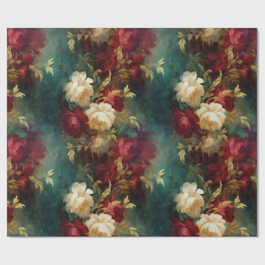 Rood Wit Groen Gouden Bloemen Cadeaupapier (Vlak)