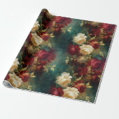 Rood Wit Groen Gouden Bloemen Cadeaupapier (Uitgerold)