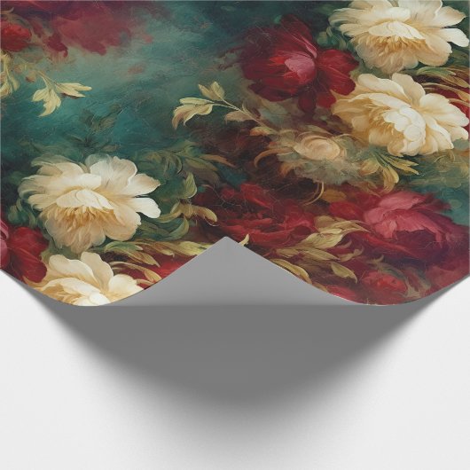 Rood Wit Groen Gouden Bloemen Cadeaupapier (Hoek)