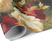 Rood Wit Groen Gouden Bloemen Cadeaupapier (Rol Hoek)