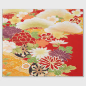 Rood Wit Groen Japans Kimono Bloemen Decoupage Cadeaupapier (Vlak)