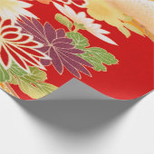 Rood Wit Groen Japans Kimono Bloemen Decoupage Cadeaupapier (Hoek)
