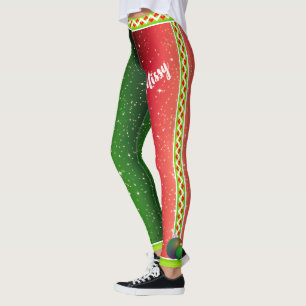 Rood wit groen / Jouw naam / tweetangs kerstmis Leggings