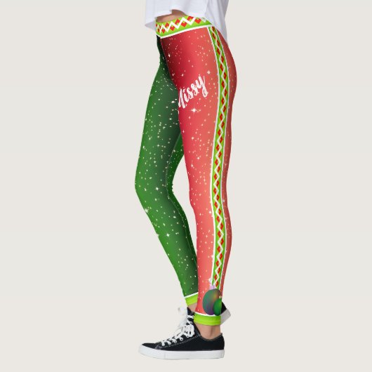 Rood wit groen / Jouw naam / tweetangs kerstmis Leggings (Links)