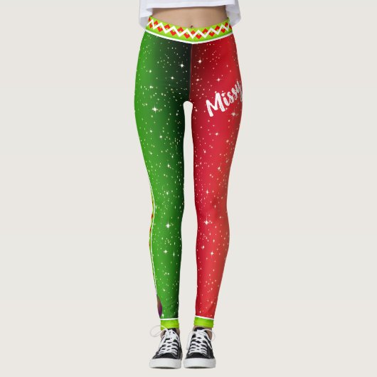 Rood wit groen / Jouw naam / tweetangs kerstmis Leggings (Voorkant)