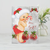 Rood Wit Groen Kerst Baby Shower Meisje Blond Kaart (Staand voorkant)