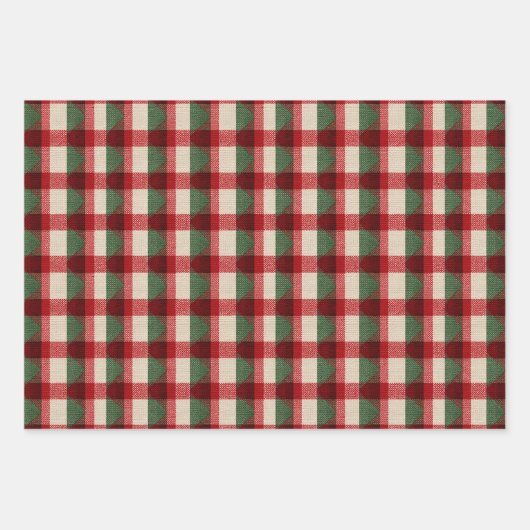 Rood Wit Groen Kerst Buffel Plaid Inpakpapier Vel (Voorkant)