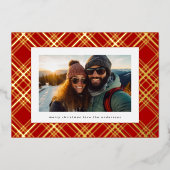 Rood Wit Groen Kerst Gouden Lijnen Plaid Folie Feestdagenkaart (Voorkant)