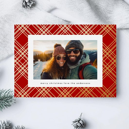 Rood Wit Groen Kerst Gouden Lijnen Plaid Folie Feestdagenkaart