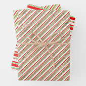 Rood, wit, groen kerststijl strakke strips inpakpapier vel (In situ)