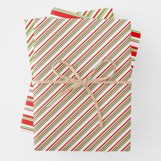 Rood, wit, groen kerststijl strakke strips inpakpapier vel (In situ)