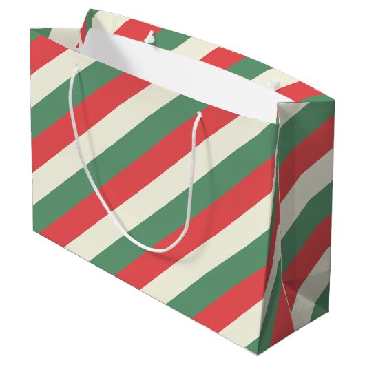 Rood, Wit, & Groen Klassieke Snoeprietstrepen Groot Cadeauzakje (Achterkant Gekanteld)